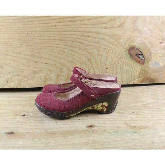 J-41 Womens Sz 10 Adventure On Jasper Red Wedge Mary Jane Mules - Picture 1 of 8